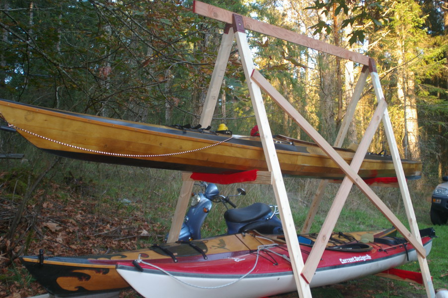 homemade kayak rack lake cottage, lake house, lake dock